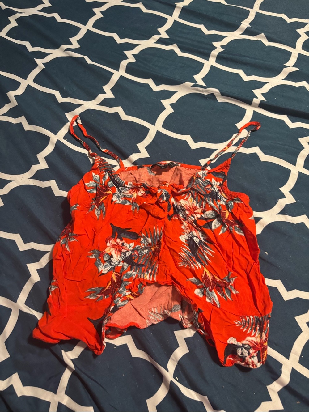 George Red Floral Spaghetti Strap Crop Top